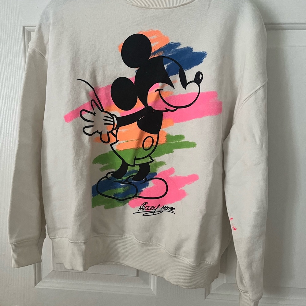 Zara White Sweatshirt with Colorful Graphic Design